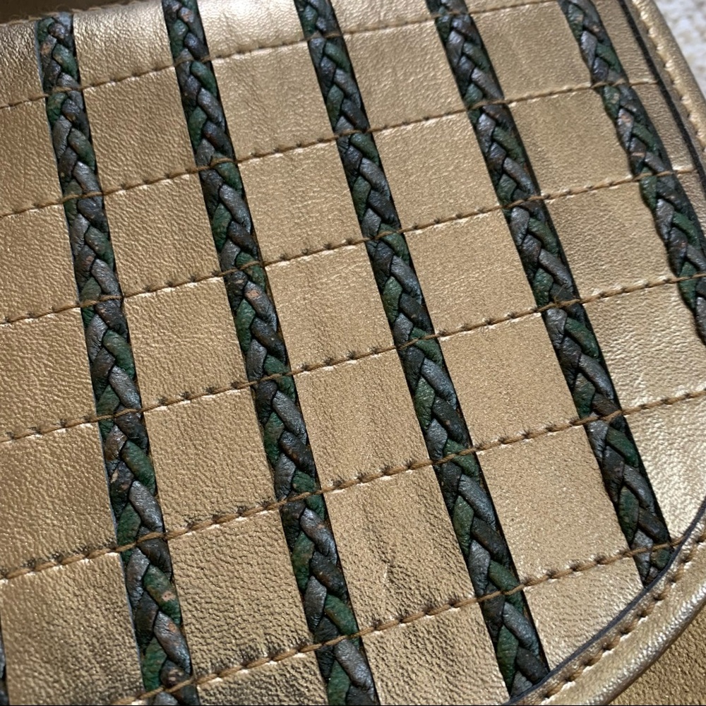 Vintage Gold & Green Braided Handbag Purse Pocketbook - Picture 5 of 15